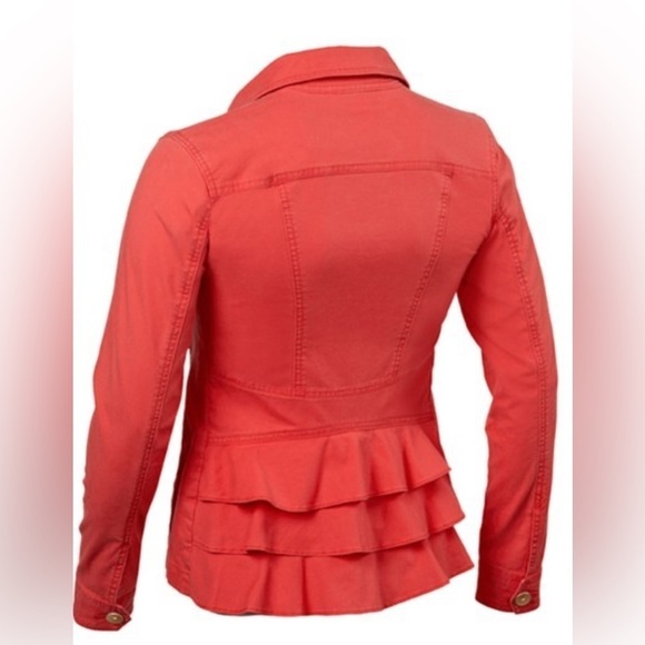 Cabi Taylor Button Down Ruffle Vintage Lobster Orange Red 727 Jacket Size Small - Picture 4 of 9